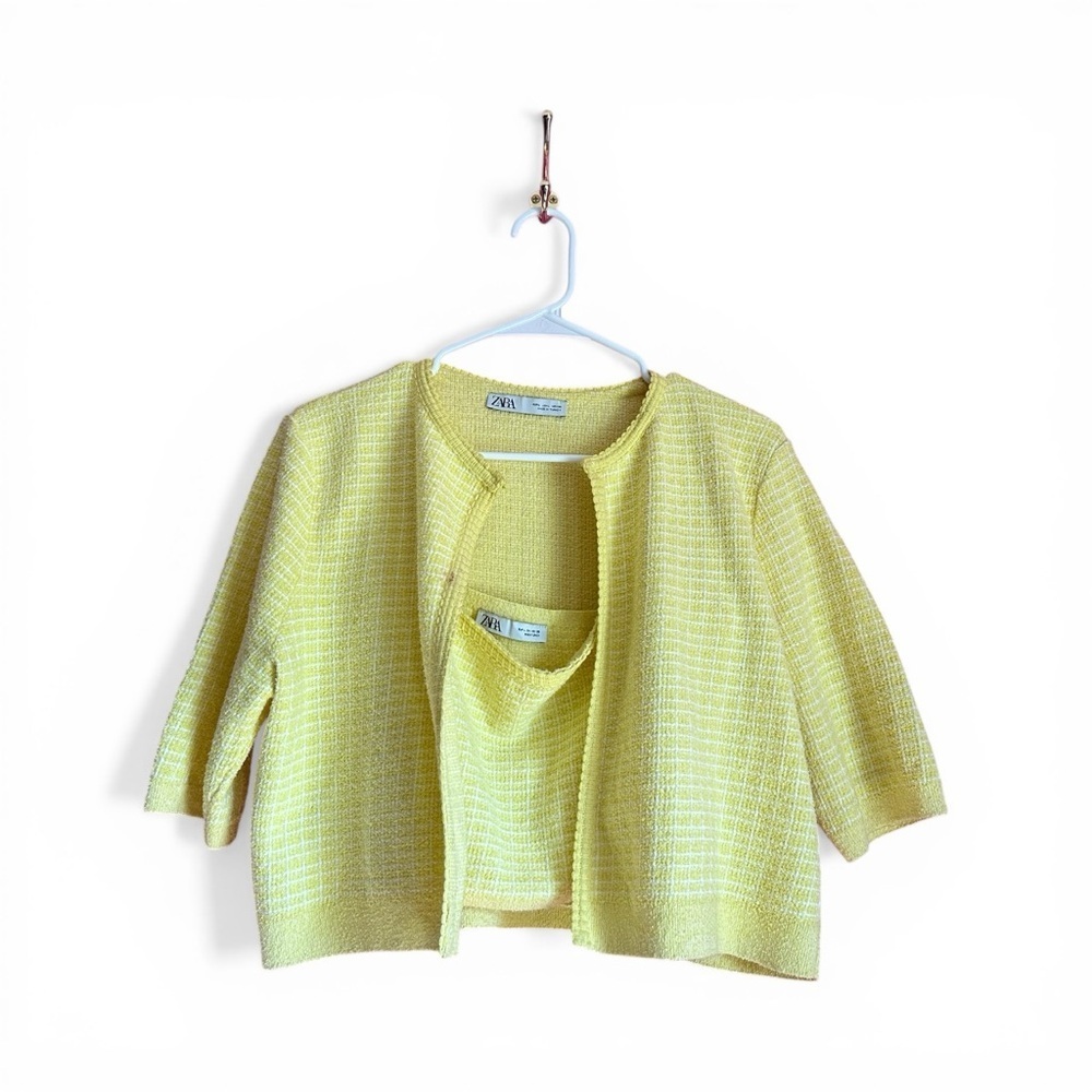Zara Yellow Knit Cardigan and Top Set Size Large - Picture 2 of 10